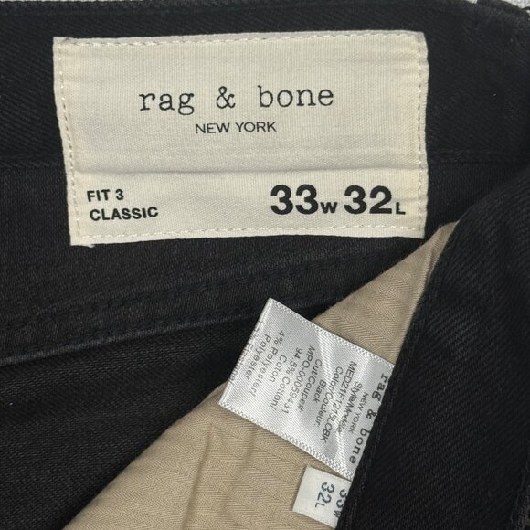 Rag & Bone Fit 3 Classic Fit Jean Black Cotton Blend Straight Leg Denim 33x32 - Picture 10 of 12